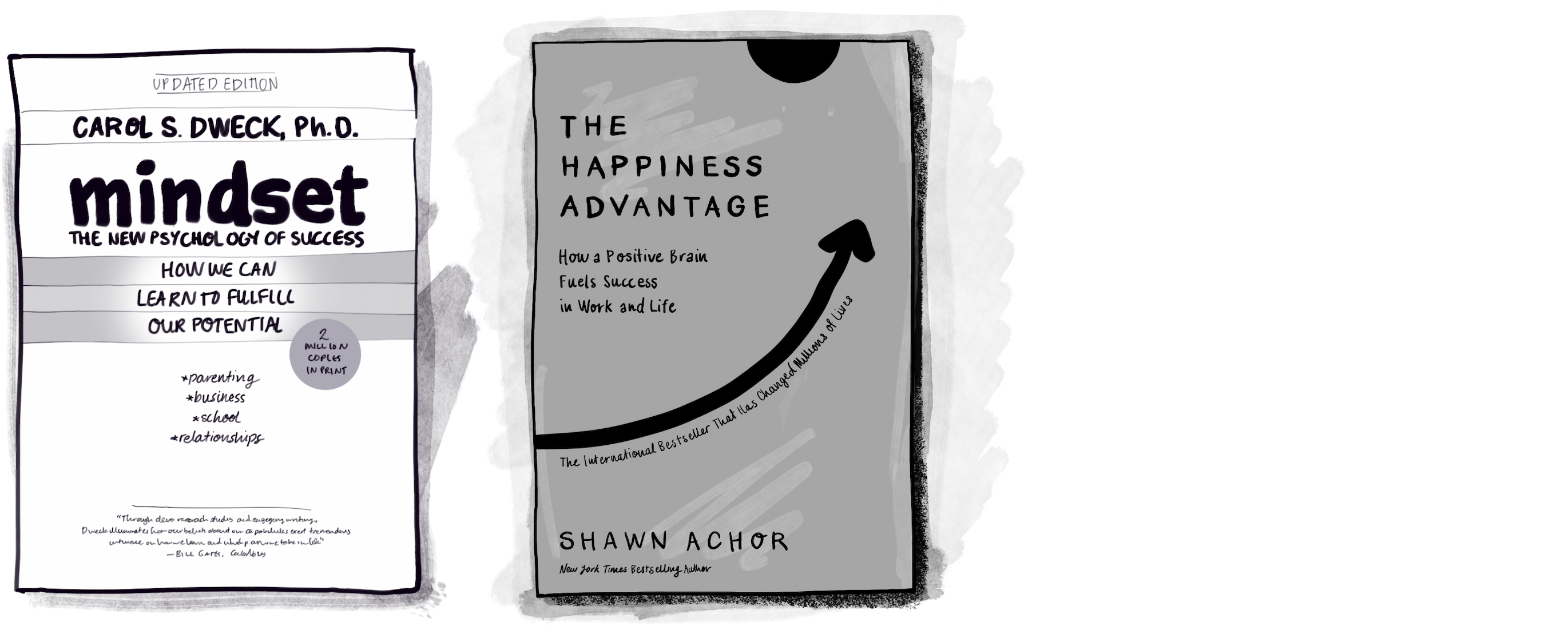 Personal development books for the Jimmy bookclub include Mindset by Carol Dwyek, and The Happiness Advantage by Shawn Achor.