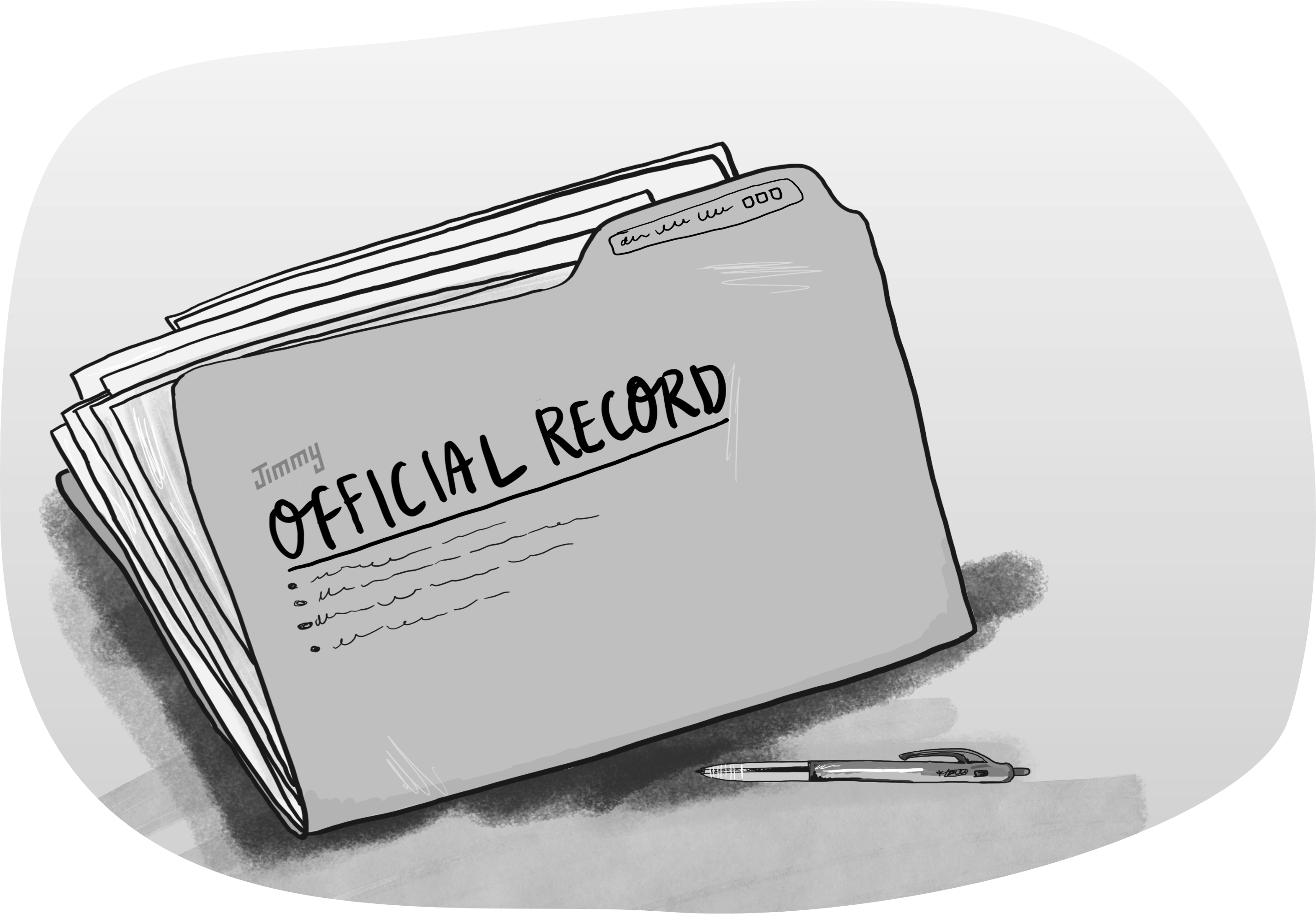 Illustration of a folder containing documents. The folder is labeled 'official record'.