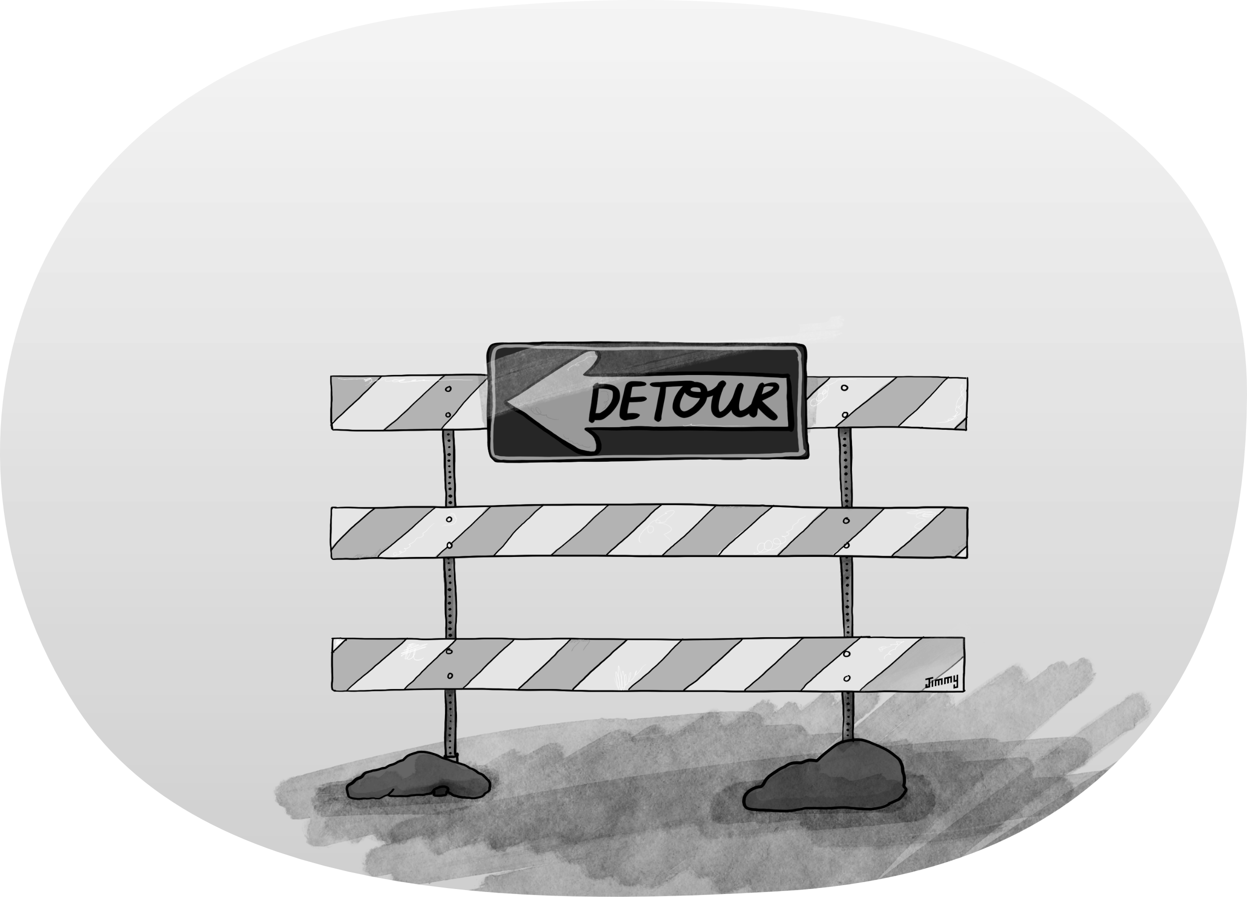 Illustration of road sign saying the road is closed and that there's a detour.