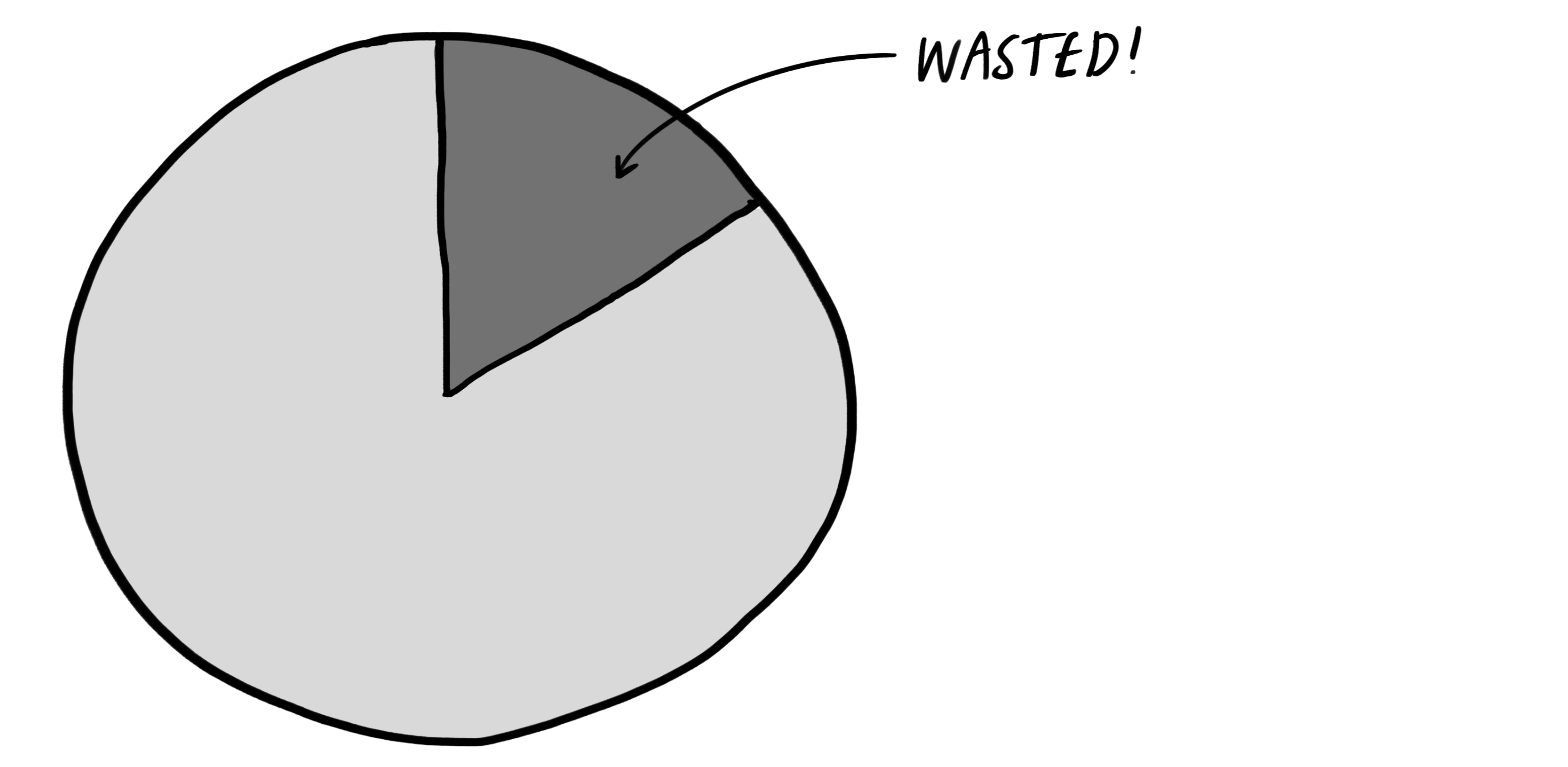 a pie graph with 20% annotated with the title 'wasted'.